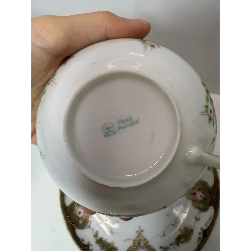 Vintage Chikusa Nippon Hand Painted Tea Cup & Saucer – Pink Roses & Gold Moriage